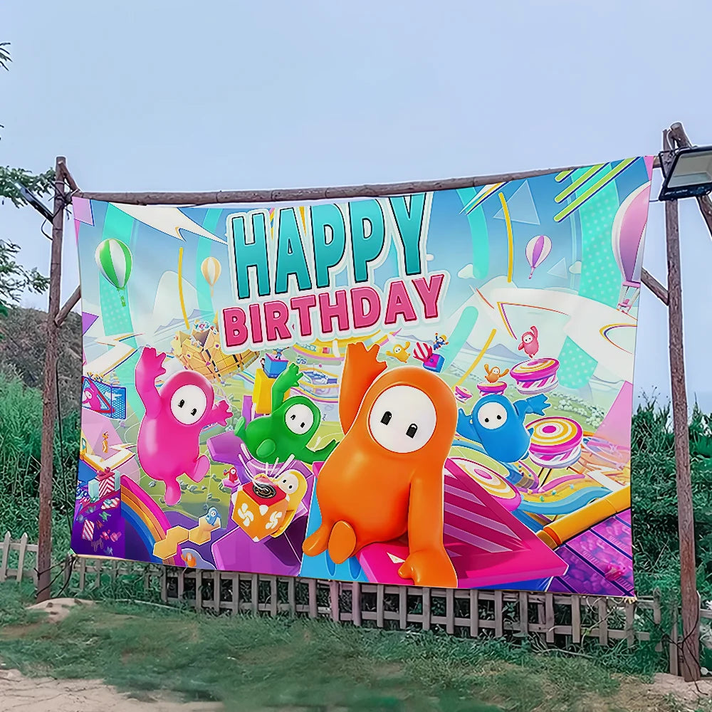 toile fond anniversaire fall guys décoration murale fête enfant décoration salle jeux vidéo