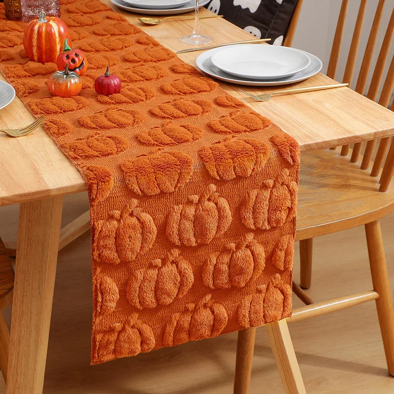 table table citrouille motif automne orange polyester coton texturé halloween décoration festivités