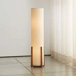 lampe sol moderne toile lin blanc bois foncé LED éclairage intérieur haut bas