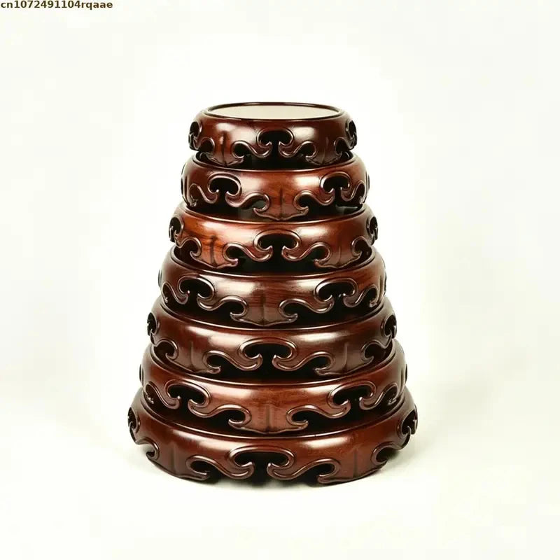 support bois marron motif floral artisanal traditionnel vase décoration maison