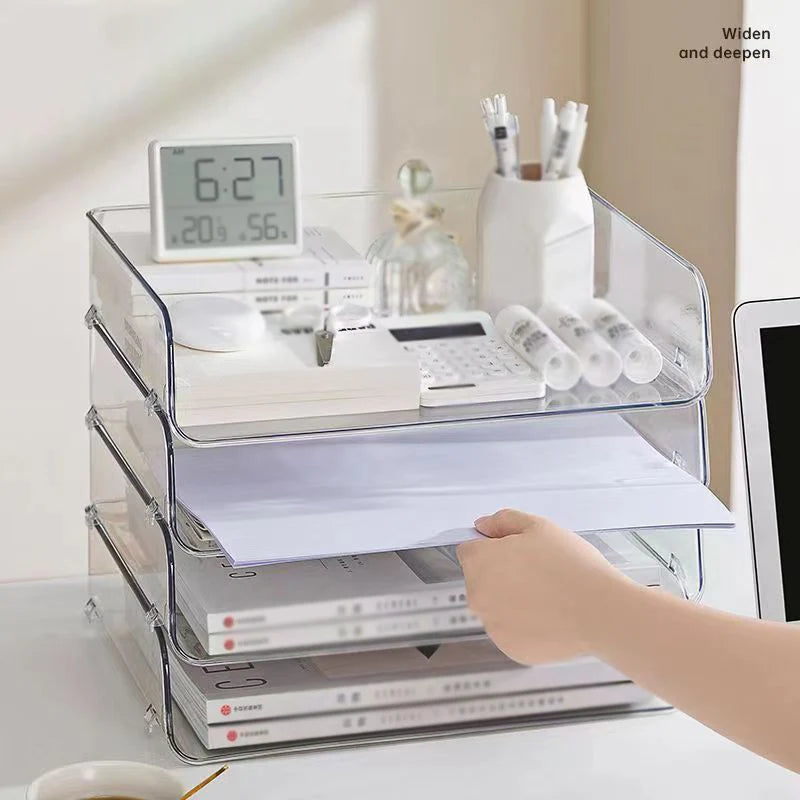 organisateur transparent moderne rangement clips livres stylos calculatrice horloge tasse