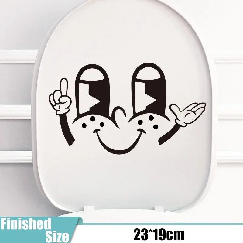 sticker autocollant visage souriant dessin animé noir salle bains décoration murale étanche pvc