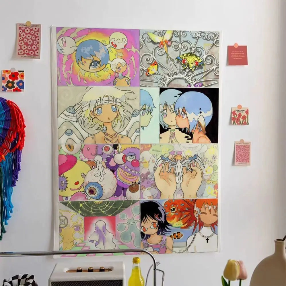 affiche murale pop art multicolore dessin animé opaque coton polyester machine main suspension adhésive