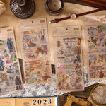 autocollants rétro vintage illustrations fleurs insectes motifs anciens adhésifs marron clair blanc journalisation decoration