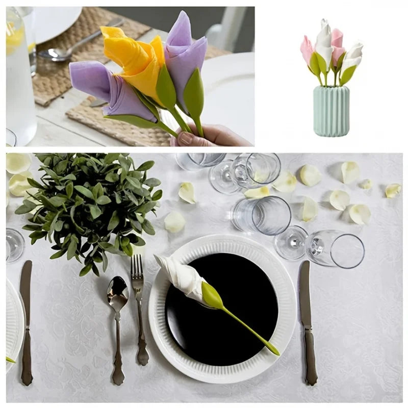 serviettes pliées fleurs couleurs vert blanc rose jaune violet moderne minimaliste pack 10pcs