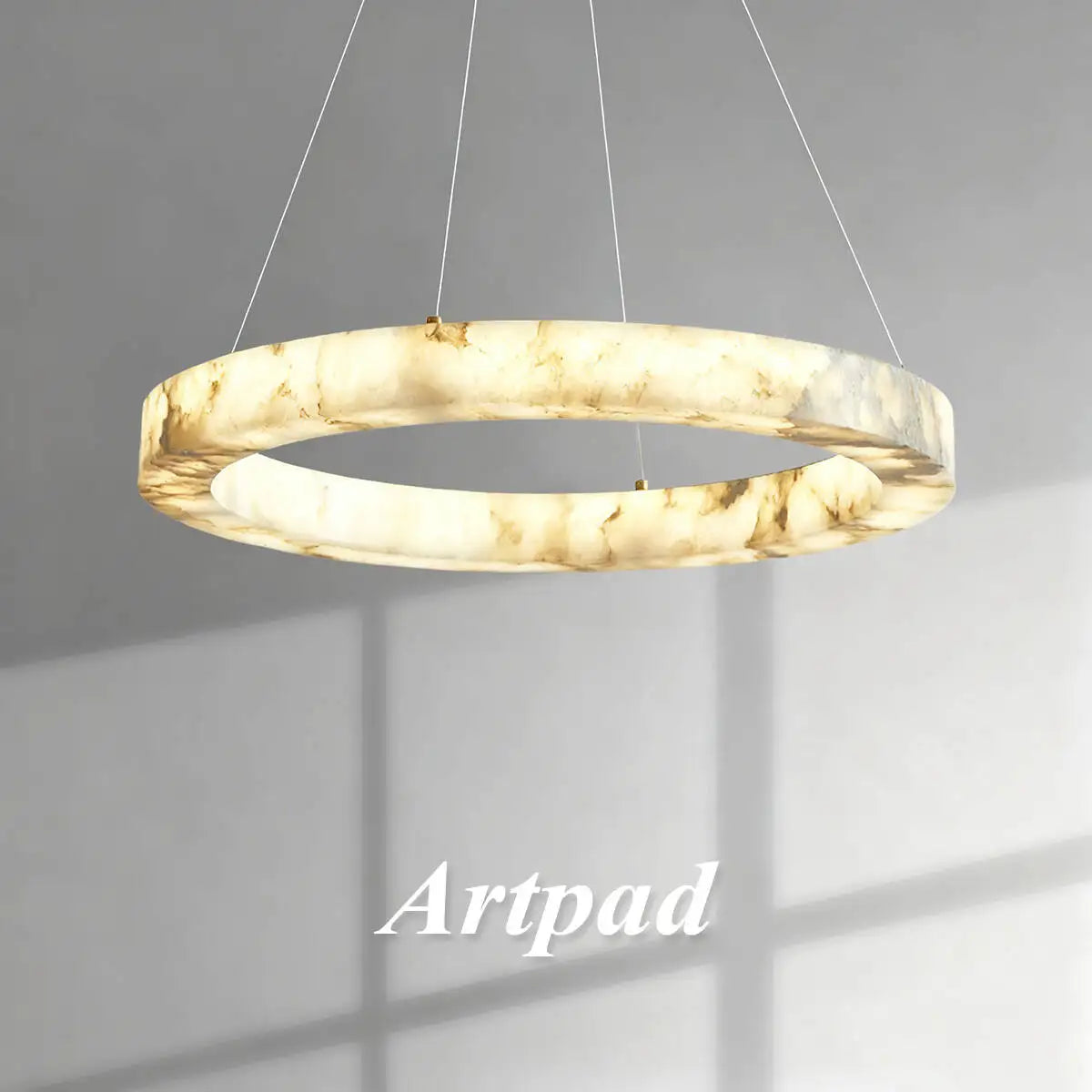 Suspension circulaire marbre imitation moderne blanc beige éclairage led chambre salon