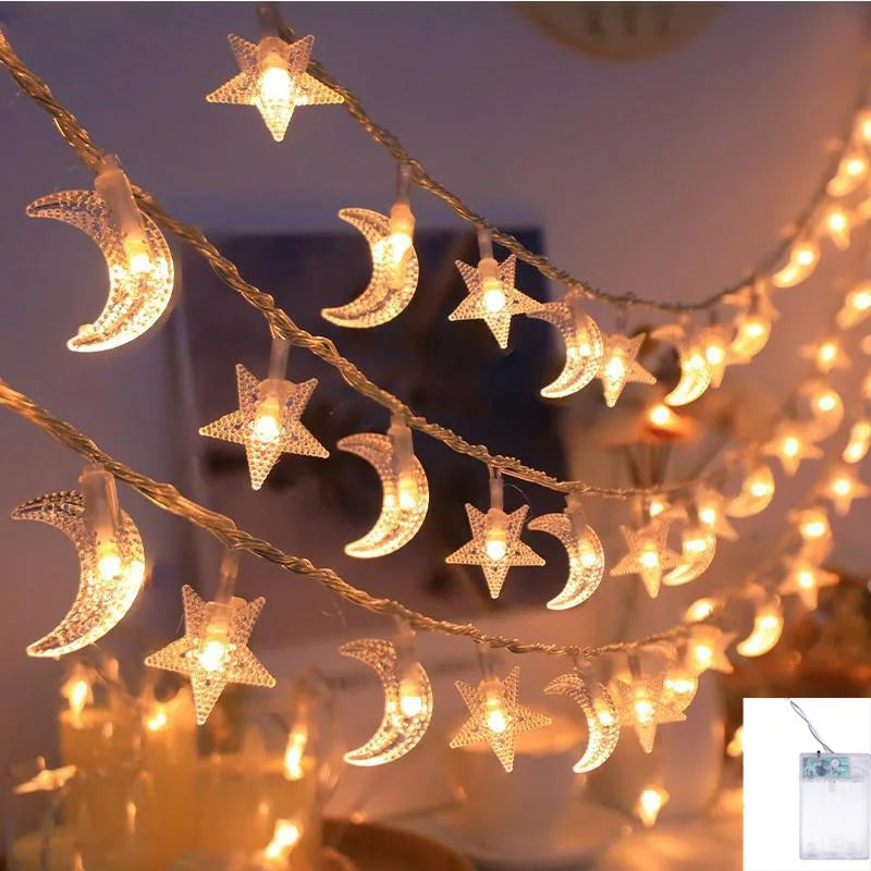 guirlande lumineuse étoiles lunes multicolore décoration chambre ambiancé féerique autoéclairée led