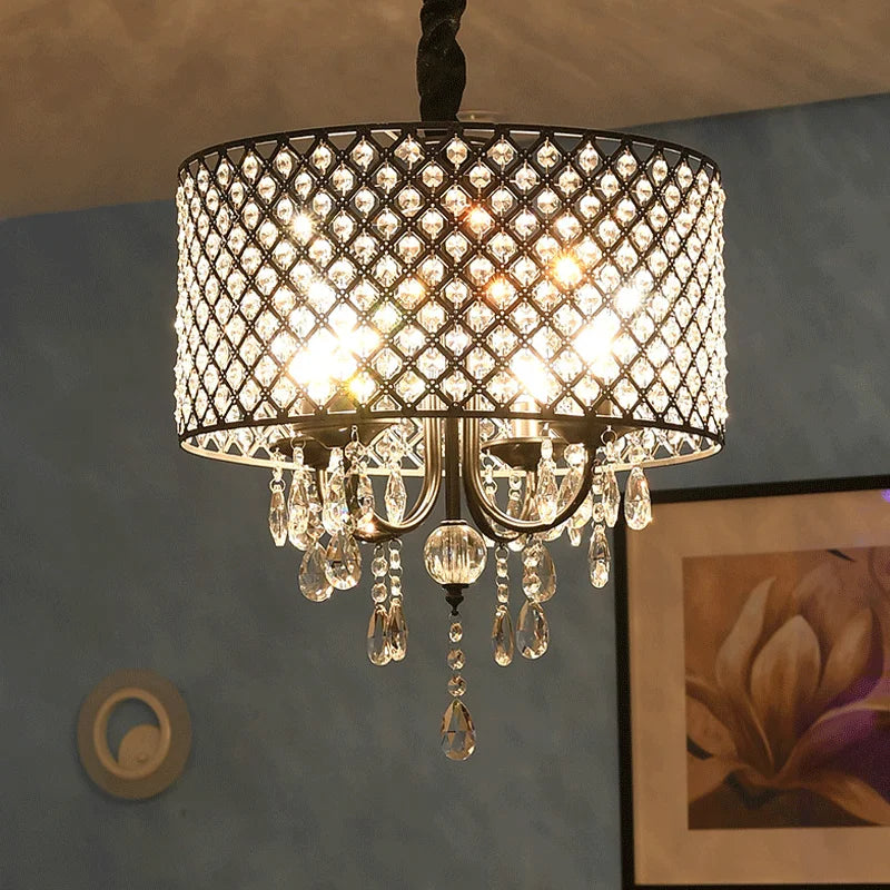 lustre pendentif noir argenté strass transparent classique chambre salon
