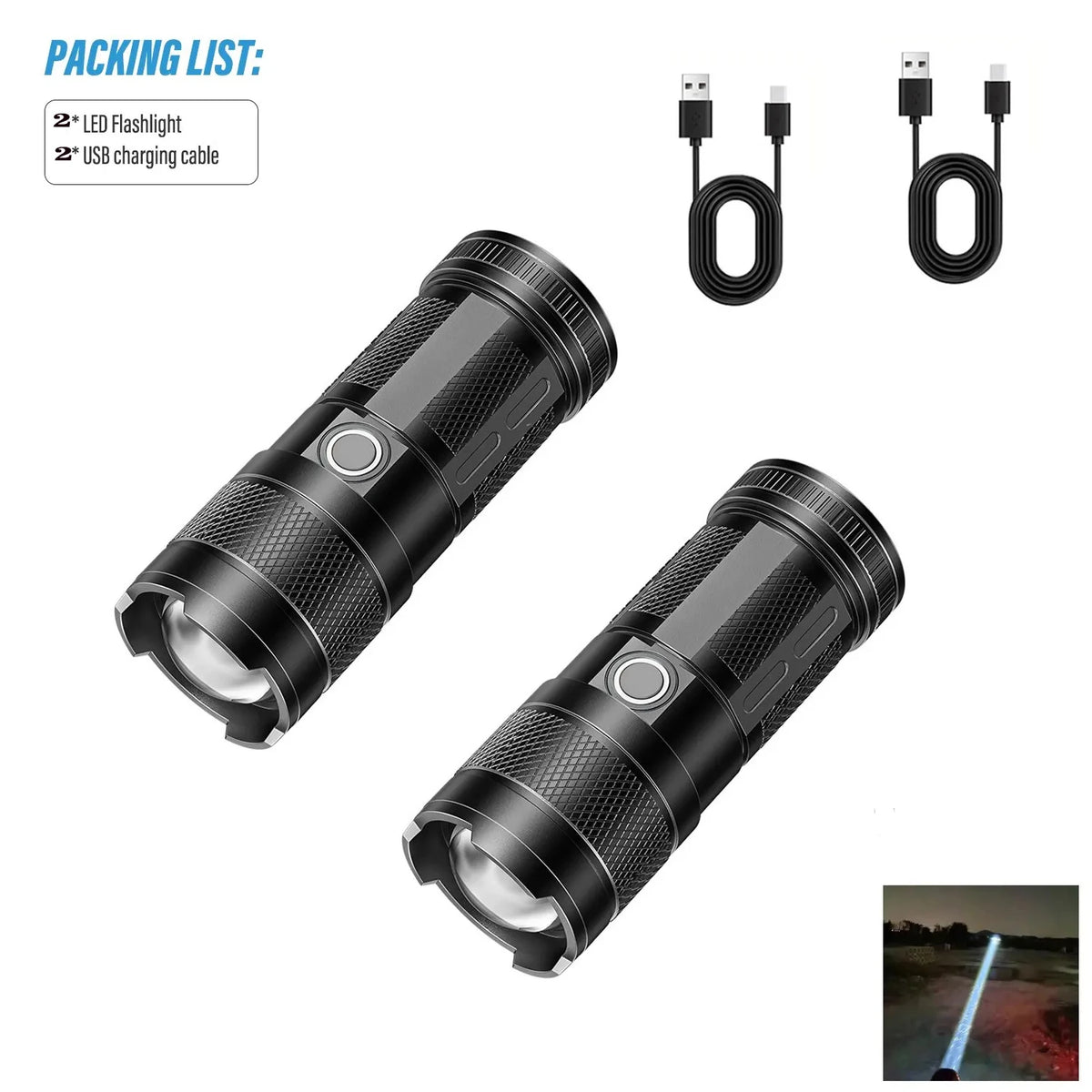 lampe poche led rechargeable modes éclairage distance 500mètres noir argenté moderne