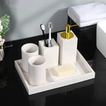 ensemble accessoires salle bain marbre blanc doré distributeur savon porte brosse savon