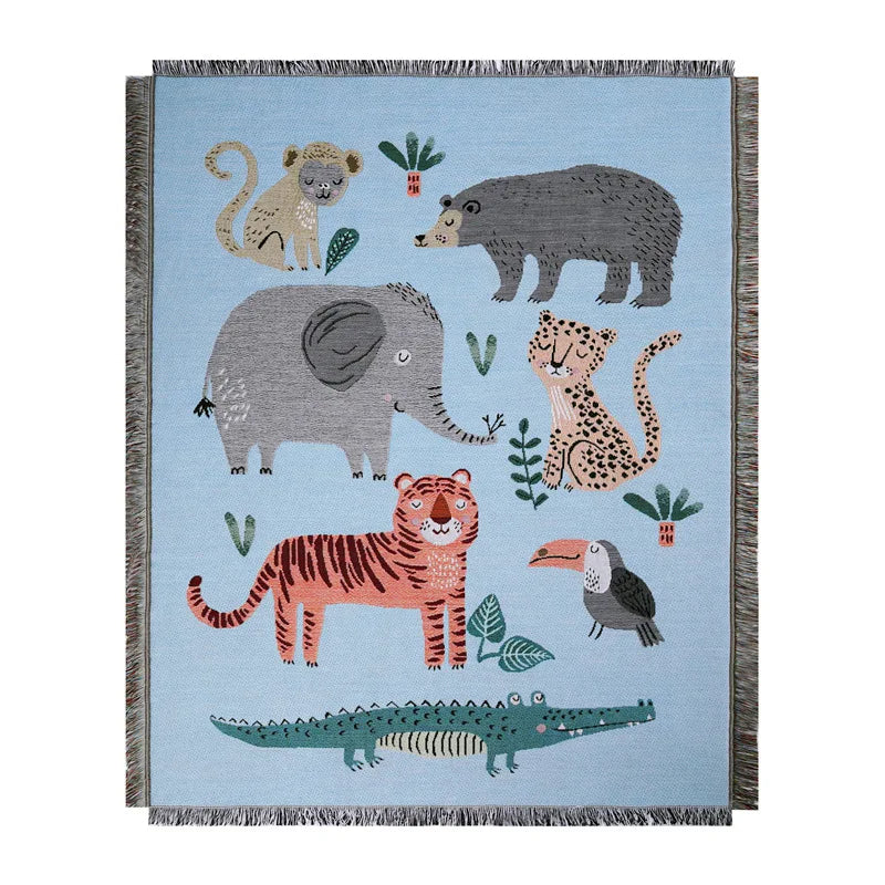 tapis vintage artisanal chats feuilles animaux portable printemps automne maison camping pique nique