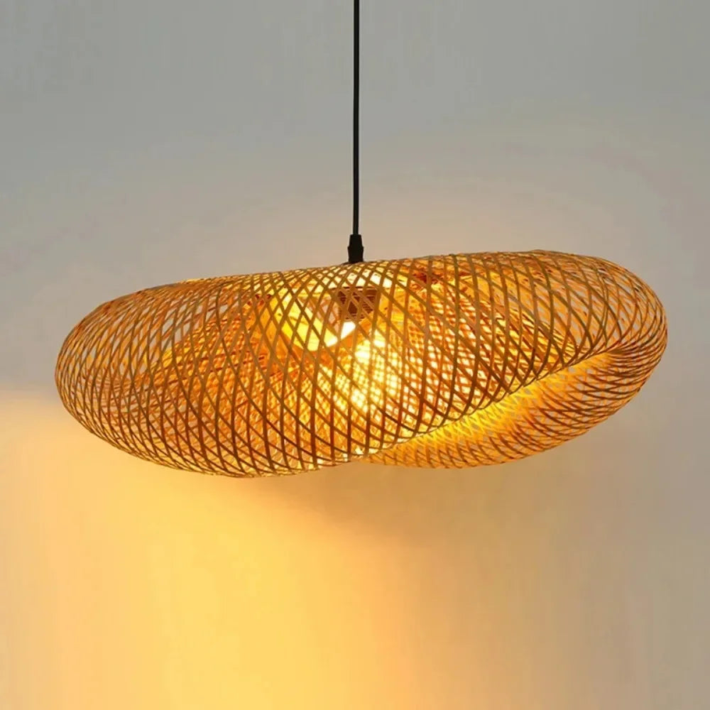 lampe suspendue bambou tressée moderne salon chambre led naturelle artisanale 60 80 cm
