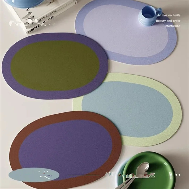 tapis table moderne vert clair bleu clair violet marron cuir texturé adhésif respectueux environnement