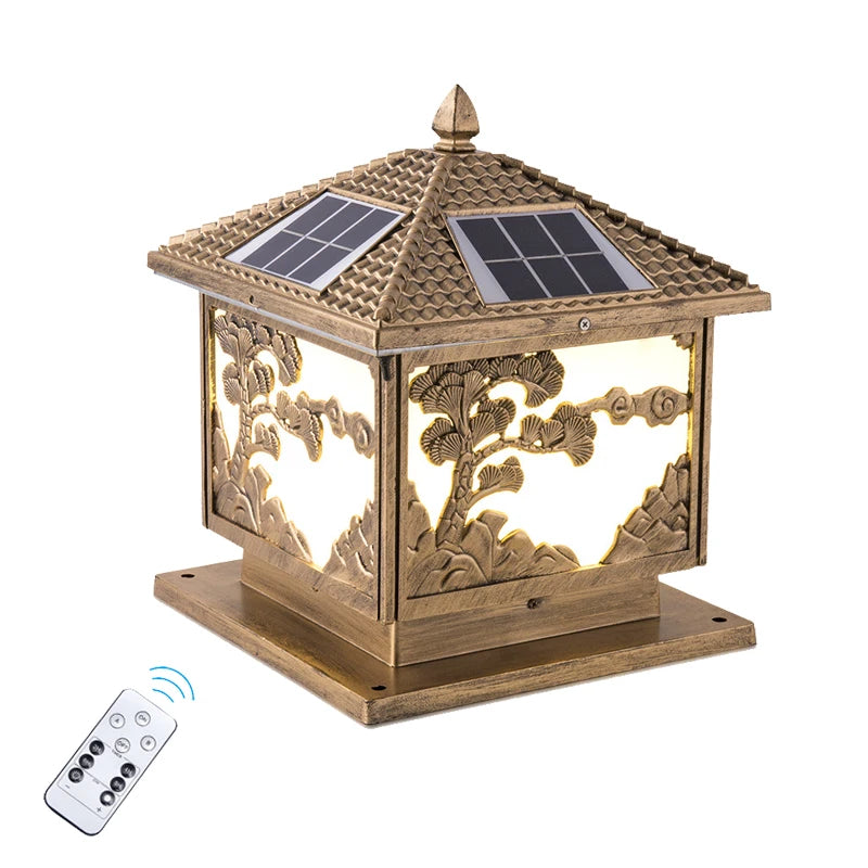 lampe solaire décorative dorée motifs floraux verre translucide oriental fixations télécommande inclusion