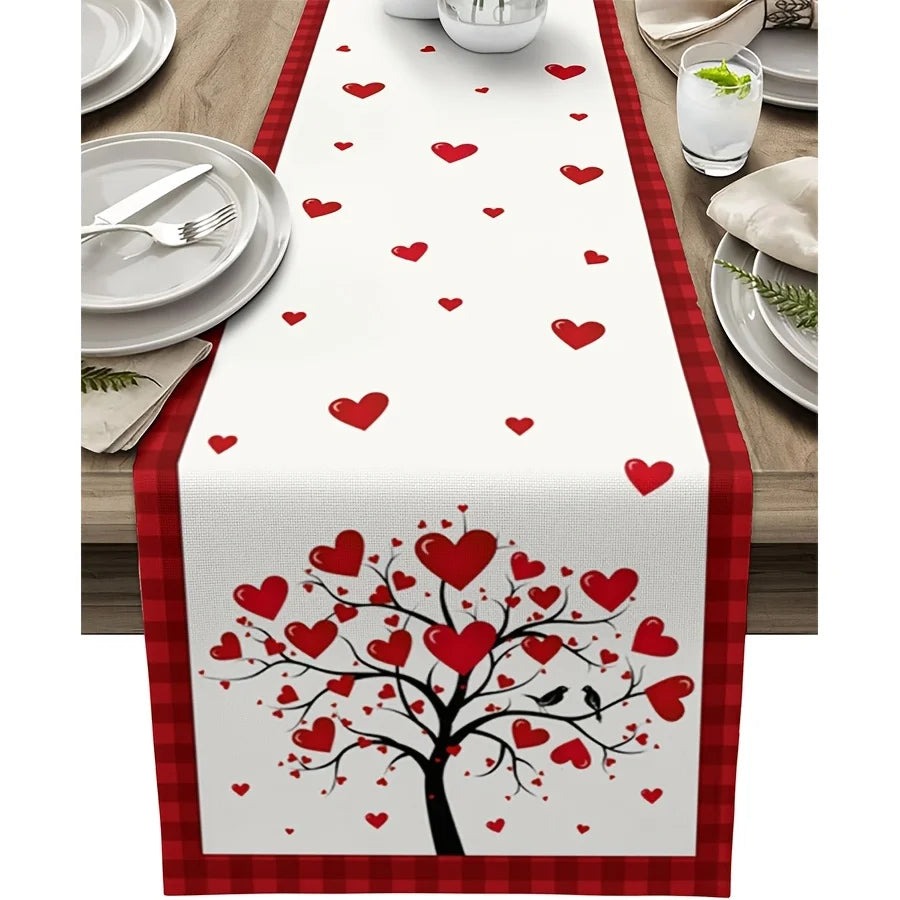table dinne romantique cœurs arbres carreaux lin rouge blanc marron festive