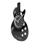 horloge murale guitare stylisée vinyle noir moderne rétro salon quartz aiguille
