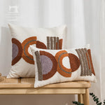 coussin moderne géométrique brodé coton polyester blanc orange moutarde adhésif rectangle square decoration