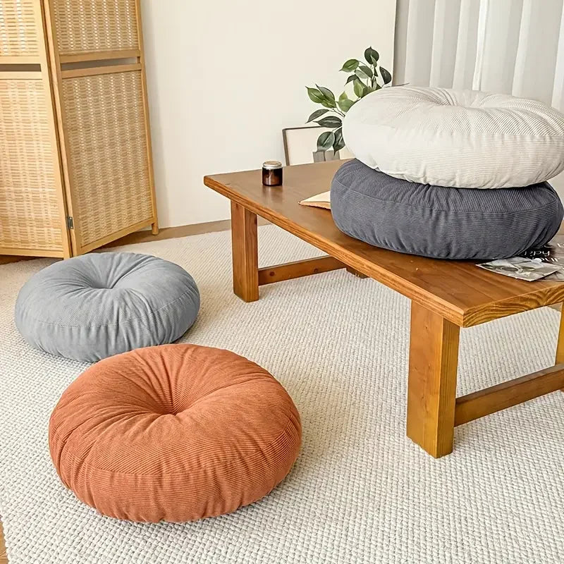 coussin rond moderne corduroy gris orange blanc doux extérieur sol lombaire câlin