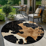 tapis rond moderne pois noir blanc marron clair polypropylène polyester 80x80cm