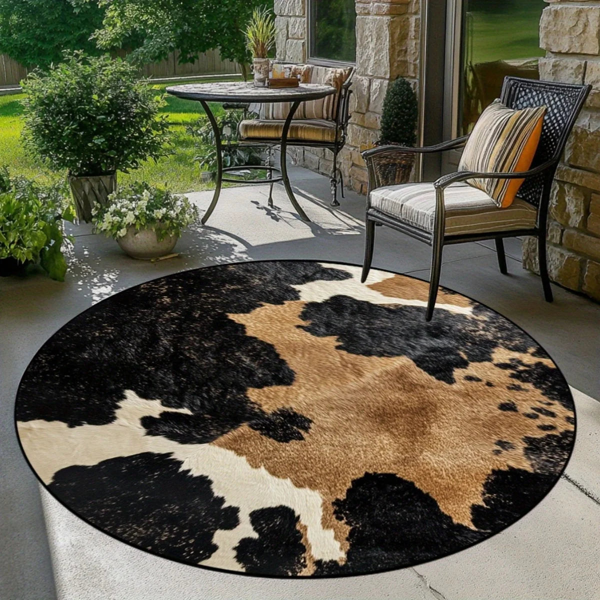 tapis rond moderne pois noir blanc marron clair polypropylène polyester 80x80cm