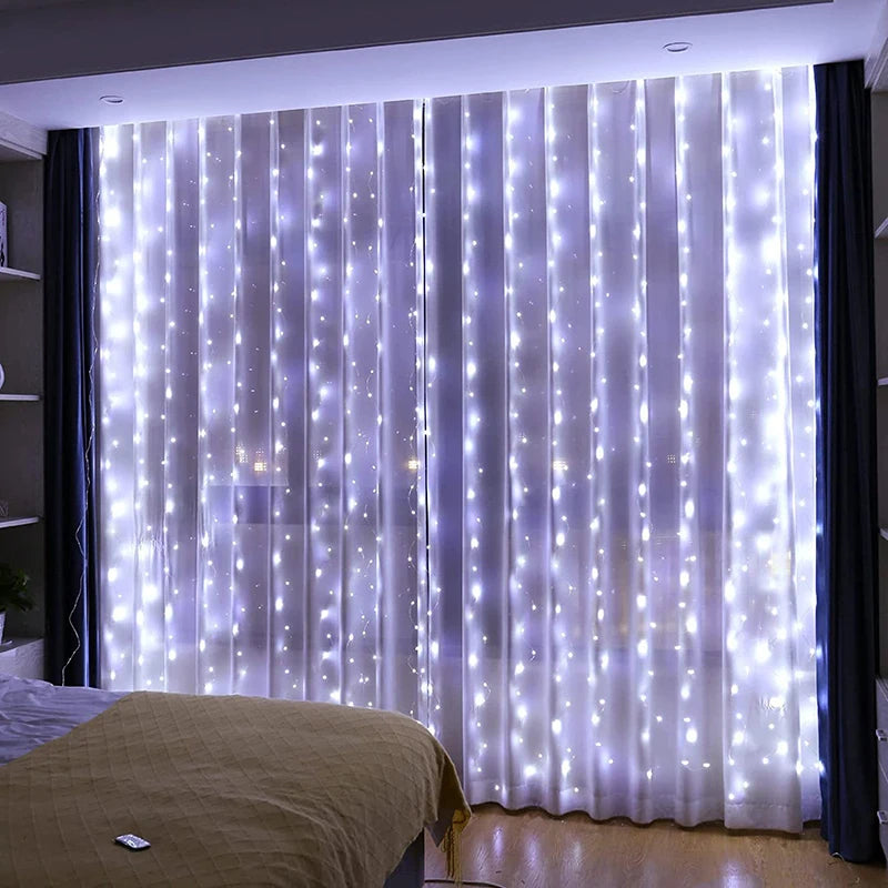 rideau lumineux led multicolore moderne télécommande usb 5v 300cm blanc beige