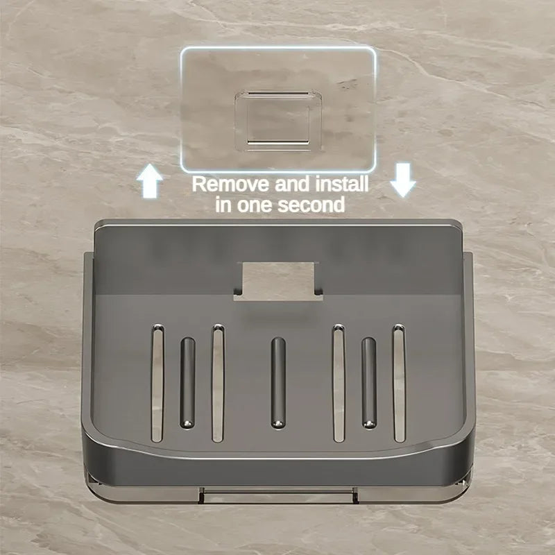 porte savon mural adhésif gris moderne double drainage salle bains organisateur plastique