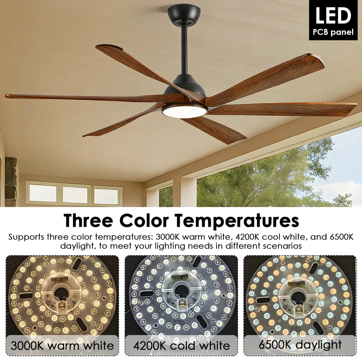 panneau led ventilateur 24w noir bois moderne clips magnétiques vis fixations 16cm