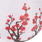 lanternes japonaises rondes traditionnelles motifs floraux semi transparentes suspension anneaux métalliques blanc rouge noirbranches