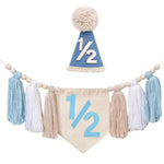décoration anniversaire enfant kit ans guirlande pompons chapeau gâteau bougie