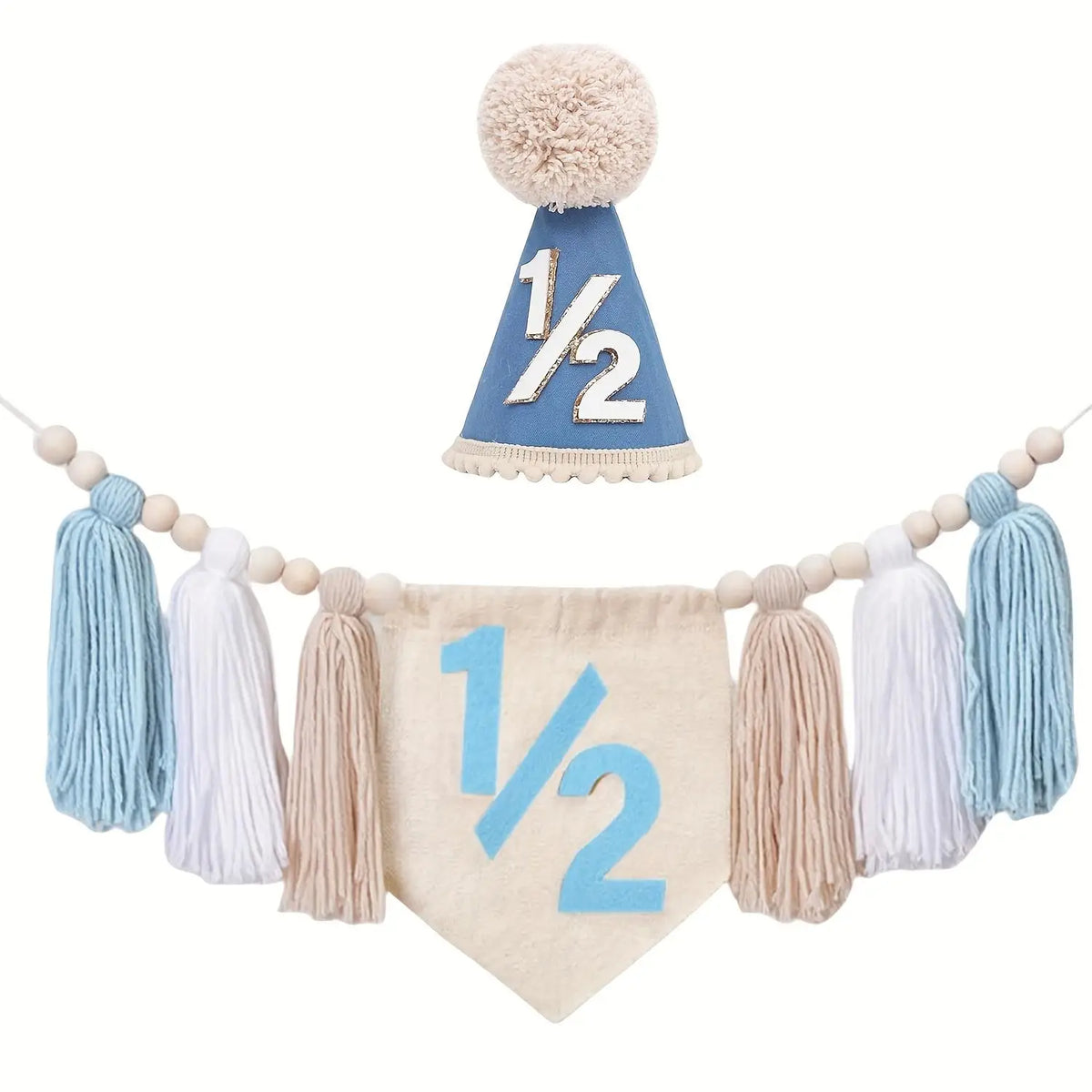 décoration anniversaire enfant kit ans guirlande pompons chapeau gâteau bougie