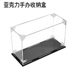 boîte rangement acrylique transparente couvercle figurine collection socle noir clips