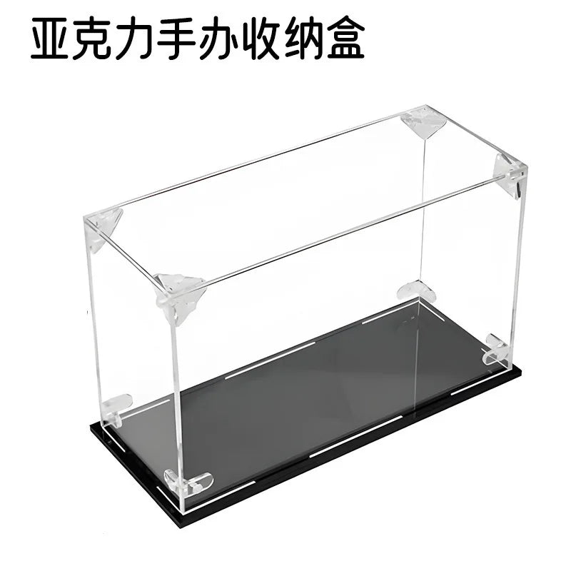 boîte rangement acrylique transparente couvercle figurine collection socle noir clips