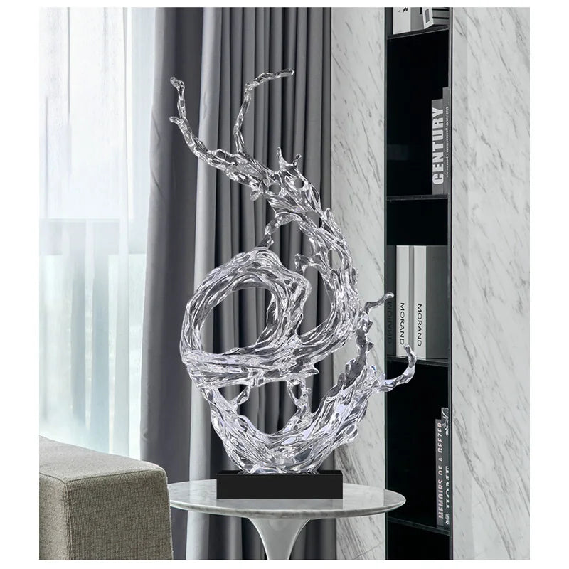 sculpture moderne vague océan transparent bleu clair abstraite décoration intérieure maison salon