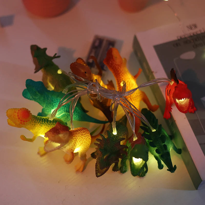 guirlande lumineuse dinosaure figurines rex triceratops stegosaurus led enfant deco vacances plastique