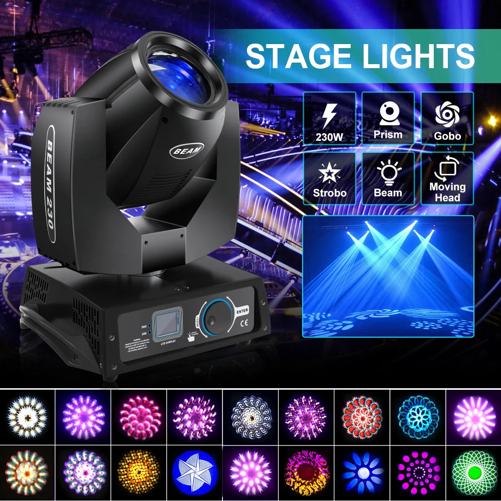 projecteur scène noir moderne 230W DMX512 16CH affichage lcd bouton rotatif interrupteur
