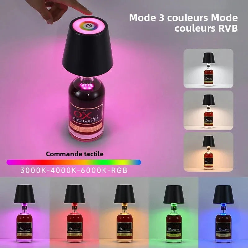 lampe table led rechargeable usb 2000mAh variateur tactile intensité variable lumière nuit RGB noir