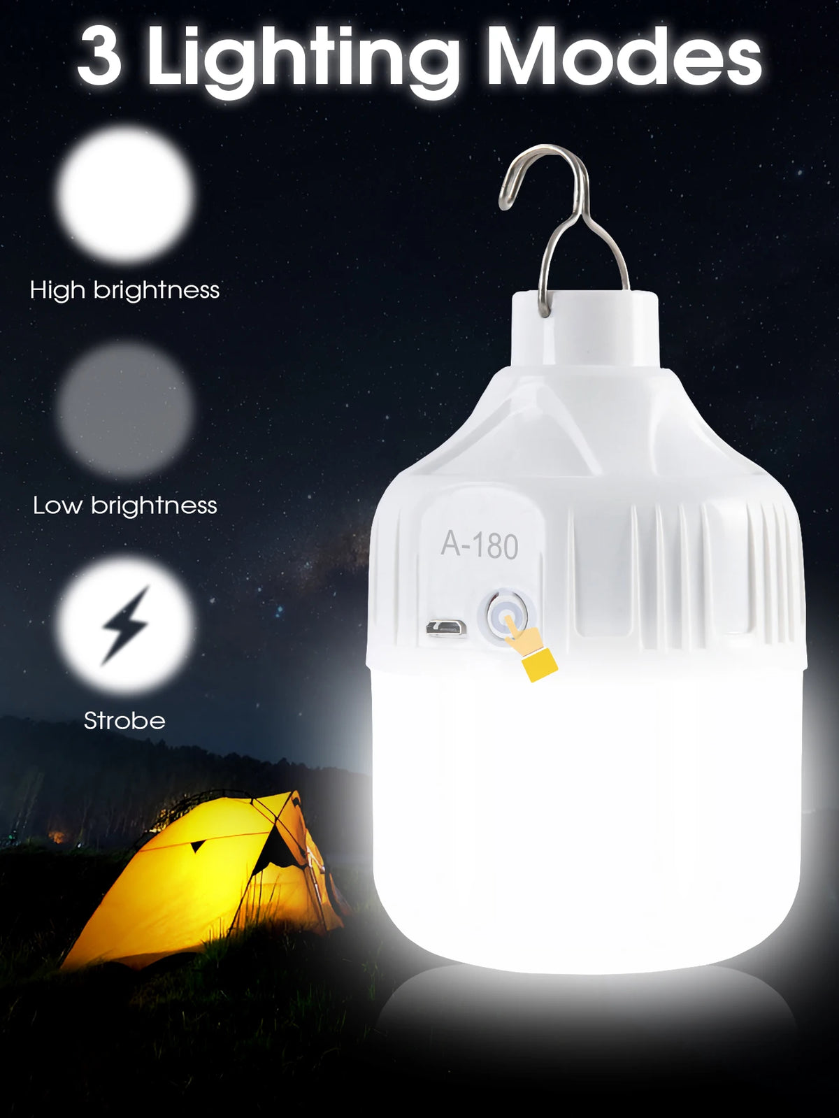 lampe camping rechargeable led blanc moderne haute luminosité usb