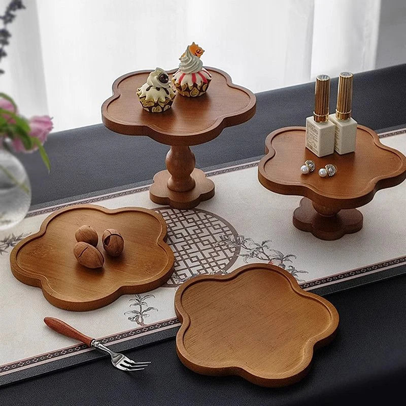 plateau bois fleuri marron blanc deco vintage bougie cupcake bijou