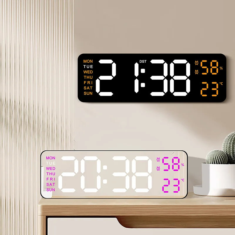 horloge numérique moderne affichage heure jour température réveil date minimalisteécran led noir blanc vert