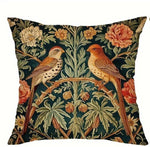 housses coussin vintage floral oiseaux tissu polyester beige vert orange jaune bleu décoratif