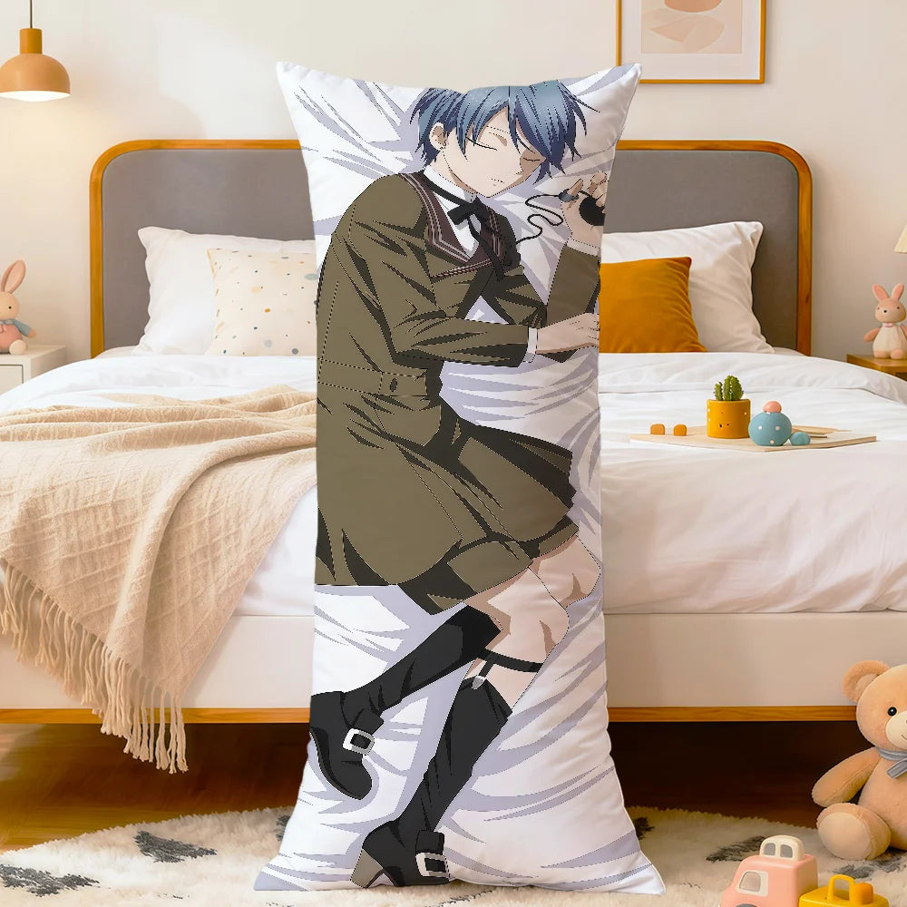 coussin allongé anime violet bleu blanc fleurs stylisées personnages 100 polyester double face imprimé
