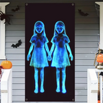 bannière halloween fantômes araignées citrouilles squelettes jeunes filles transparentes