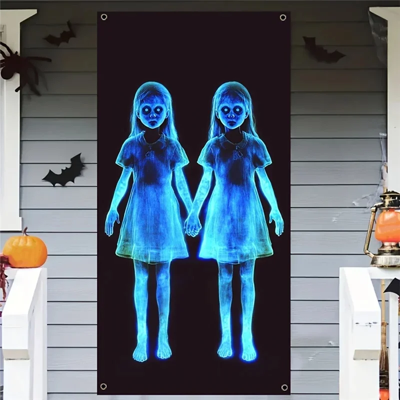 bannière halloween fantômes araignées citrouilles squelettes jeunes filles transparentes