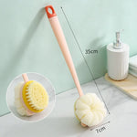 brosse bain pelucheuse douce moderne vert clair rose pâle jaune clair blanc fixée anneaux