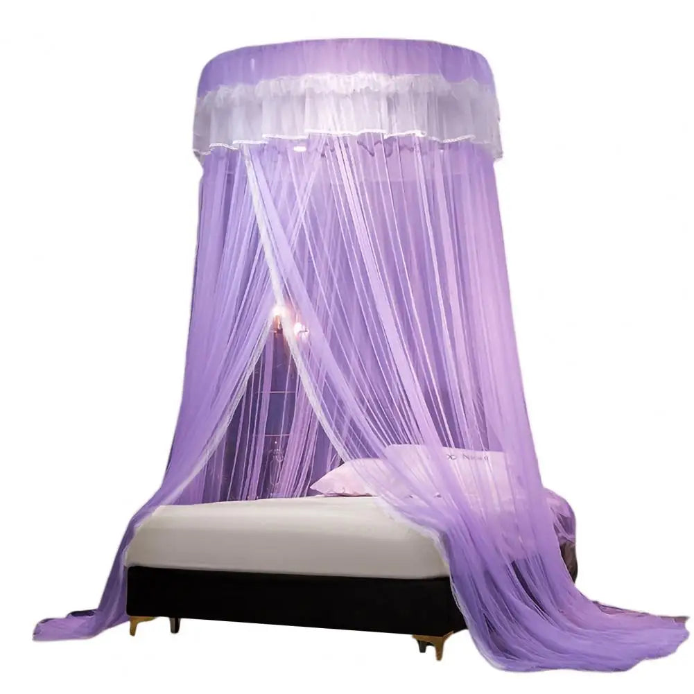 rideau lit enfant unisexe polyester coton rose vert blanc bleu violet translucide franges décoratives