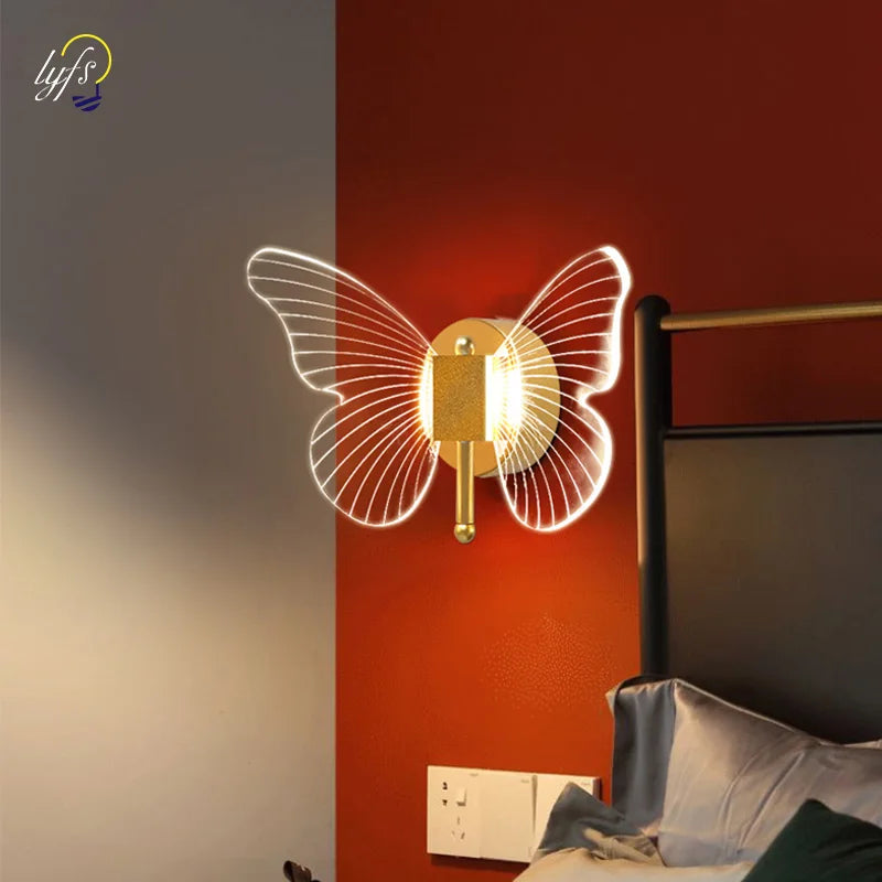 applique murale moderne or papillon led éclairage chambre cuisine transparente