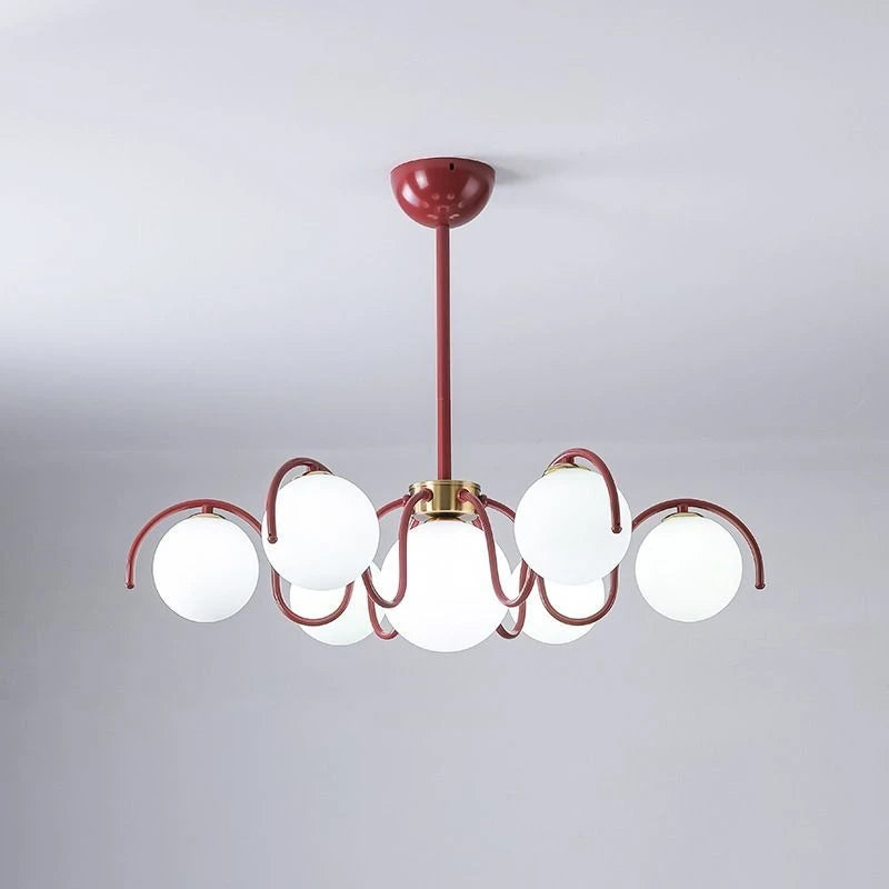 suspension lumineuse rouge moderne sphères translucides scandinave spiral métal opaque led