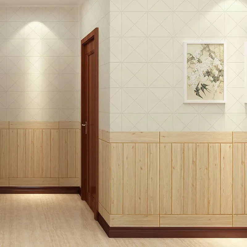 sticker mural 3d bois autocollant moderne imperméable 35x35cm naturel beige clair