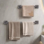 porte serviettes mural moderne aluminium gris lisse auto salle bain sans perforetion étageries