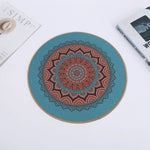 tapis table rond mandala boho chic bleu marine beige tissé imperméable résistant chaleur
